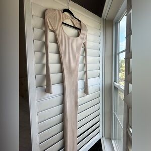 Princess Polly Cream Long Sleeve Ribbed Dress